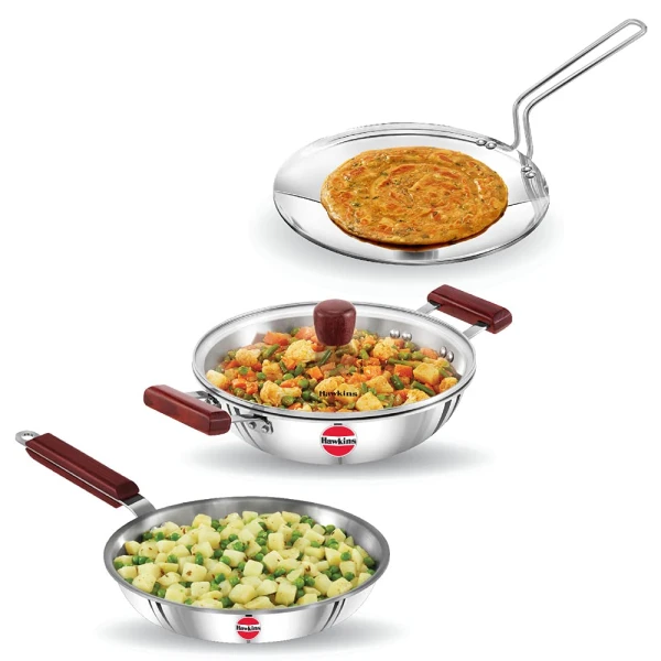 Hawkins Triply Cookware Set Trinity 26 sm Kadhai Tava Frying Pan