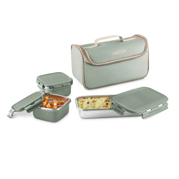 Milton Lush Lunchbox Steel Green 3 Boxes