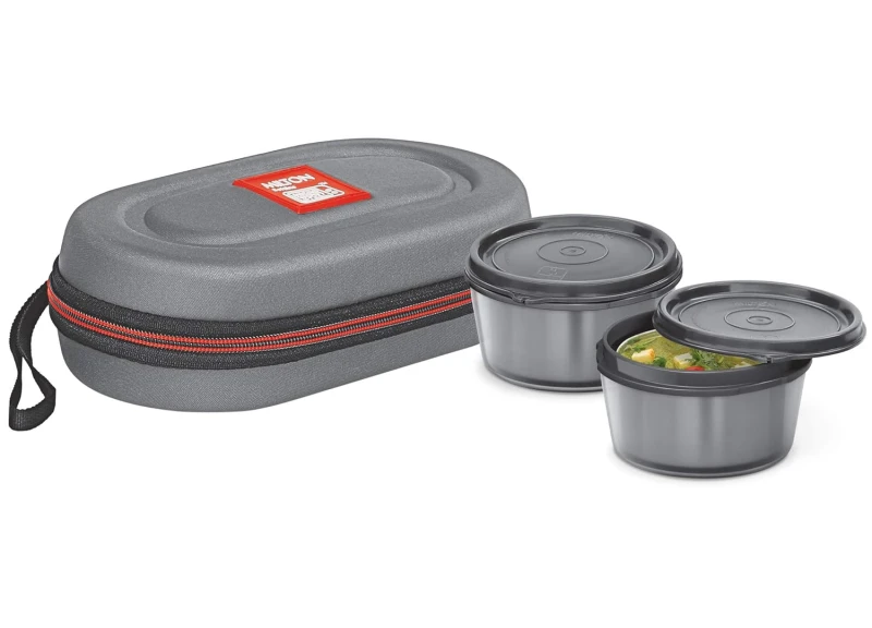 Milton Nutri Lunch Box Microwavable Steel Boxes Grey Bag