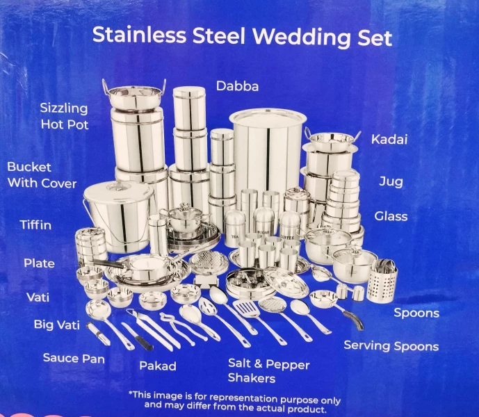 Neelam Stainless Steel 101 Pc Wedding Dinner Set with Kandaal