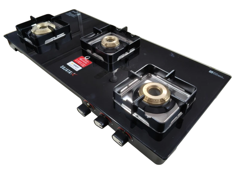 Sujata 3 Burner LPG Stove Regal Glass Cooktop