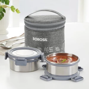 Borosil Steel Lunchbox Slate Set of 2 280ML