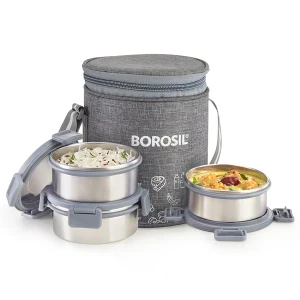Borosil Steel Lunchbox Slate Set of 3 280ML