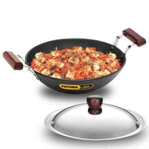 Futura Hard Anodised Kadhai Steel Lid 2.5Ltr Induction base IAD25S by Hawkins