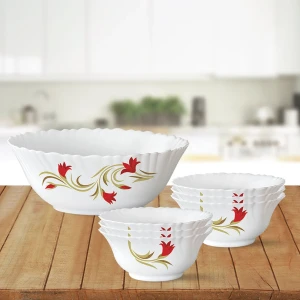 Larah Borosil Pudding Set of 7 Fluted Red Lily