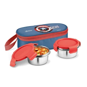Milton Marvel Power Bite Lunch Box 2 Steel Boxes - Captain America