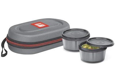 Milton Nutri Lunch Box Microwavable Steel Boxes Grey Bag