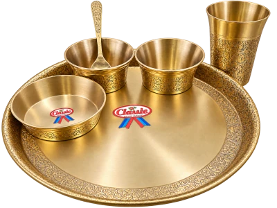 Rajsi Floral Engraved Classic Brass Bhojan Thali Set – 6 Pc