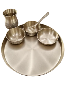 Spj Kansa Thali Set Matte Finish With Engraved Design 6 Pcs Set