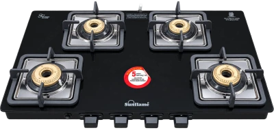 Sunflame Lpg Gas Stove Glass Top Solitaire Black 4 Burner