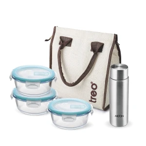 Treo All Terrain Borosilicate Glass Lunch Box Set of 3 with Bottle