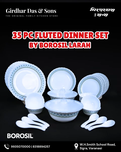 35 Pc Fluted Borosil Dinner Set - Persia