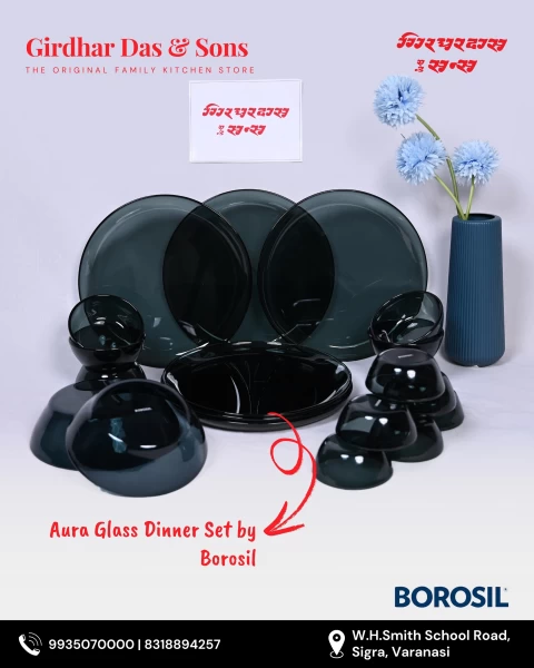 Borosil Aura Glass Dinner Set in Black