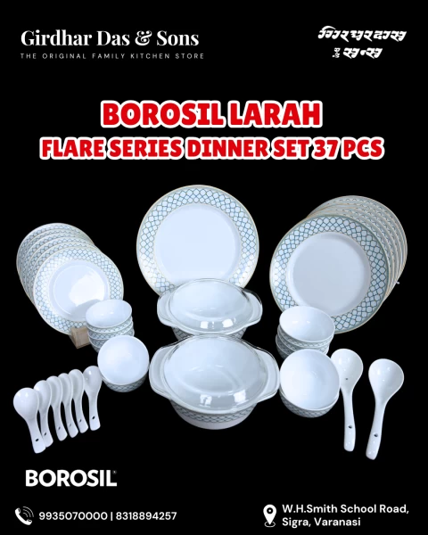 Flare Series Dinner Set By Borosil 37 Pcs-selina Green